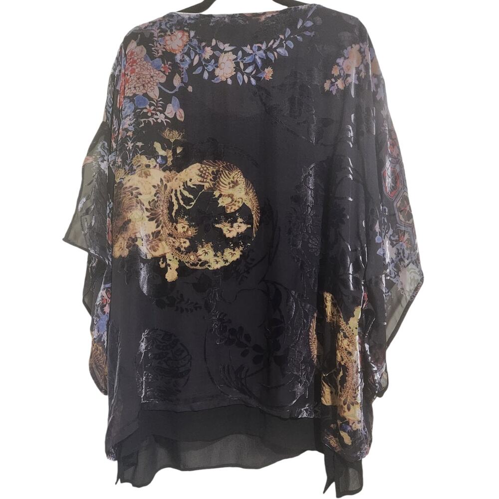 NWT Womens CITRON Silk Black Gold Pink Floral Design Short Kimono Sleeve Size 1X - Picture 2 of 9